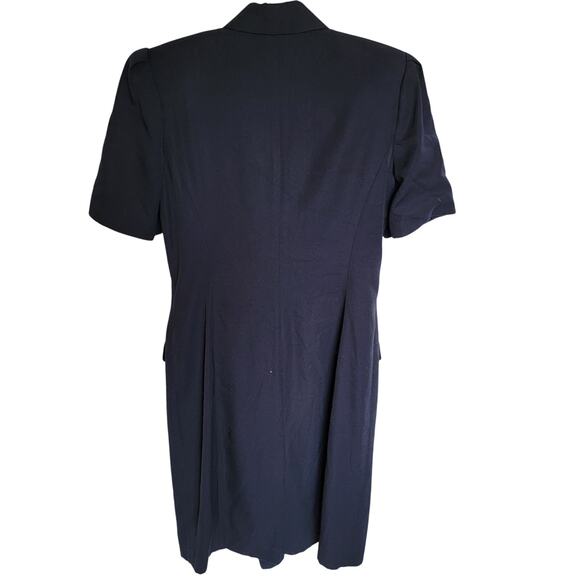 80s Vintage Navy Double Breasted Military Gold Button Wrap Blazer Dress Size 10 - Picture 16 of 16